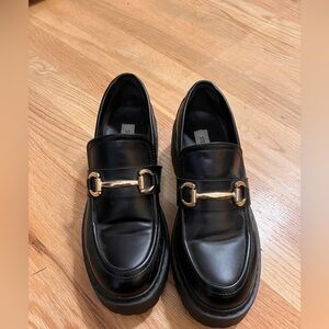 Black Loafers with Gold Buckle